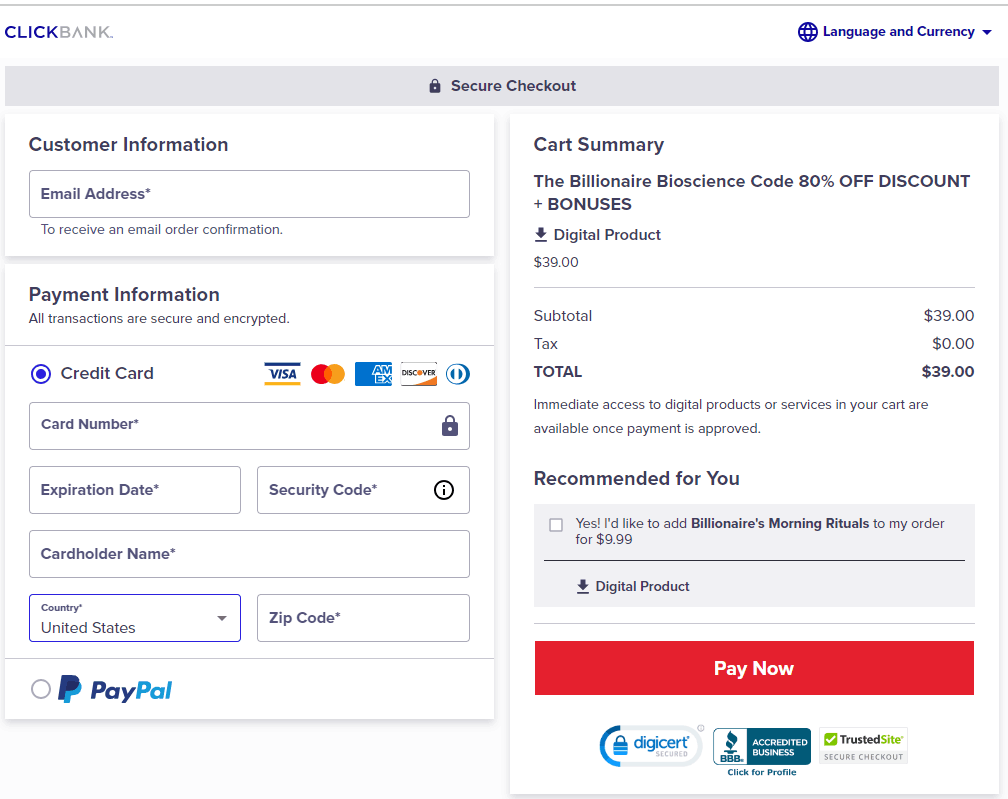 The  Longevity Activator Checkout Page
